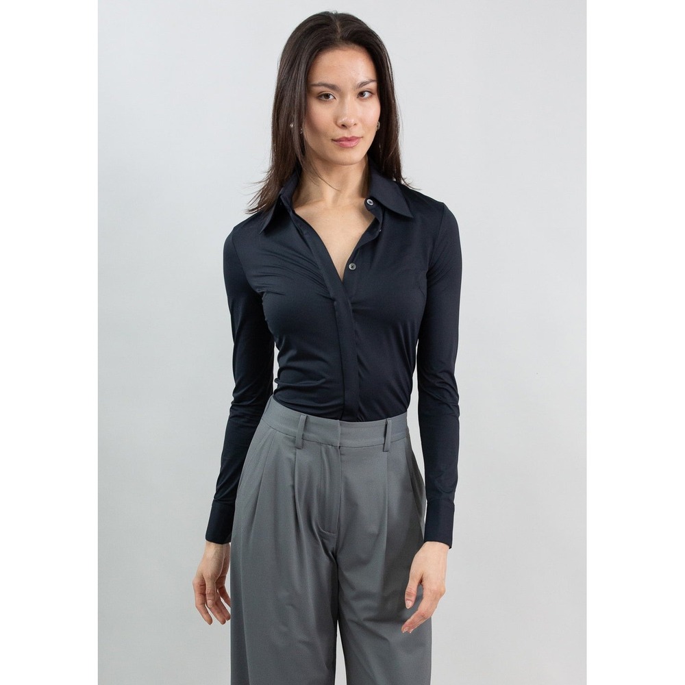 Luxeire Shirt Black Button-Down Long Sleeve Stretch New Size XXS Fitted Designer